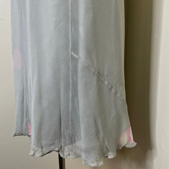 Y2K Banana Republic 100% Silk Dress 2 Gray Lettuce Hem Knee Length Polka Dot VTG - Picture 4 of 11